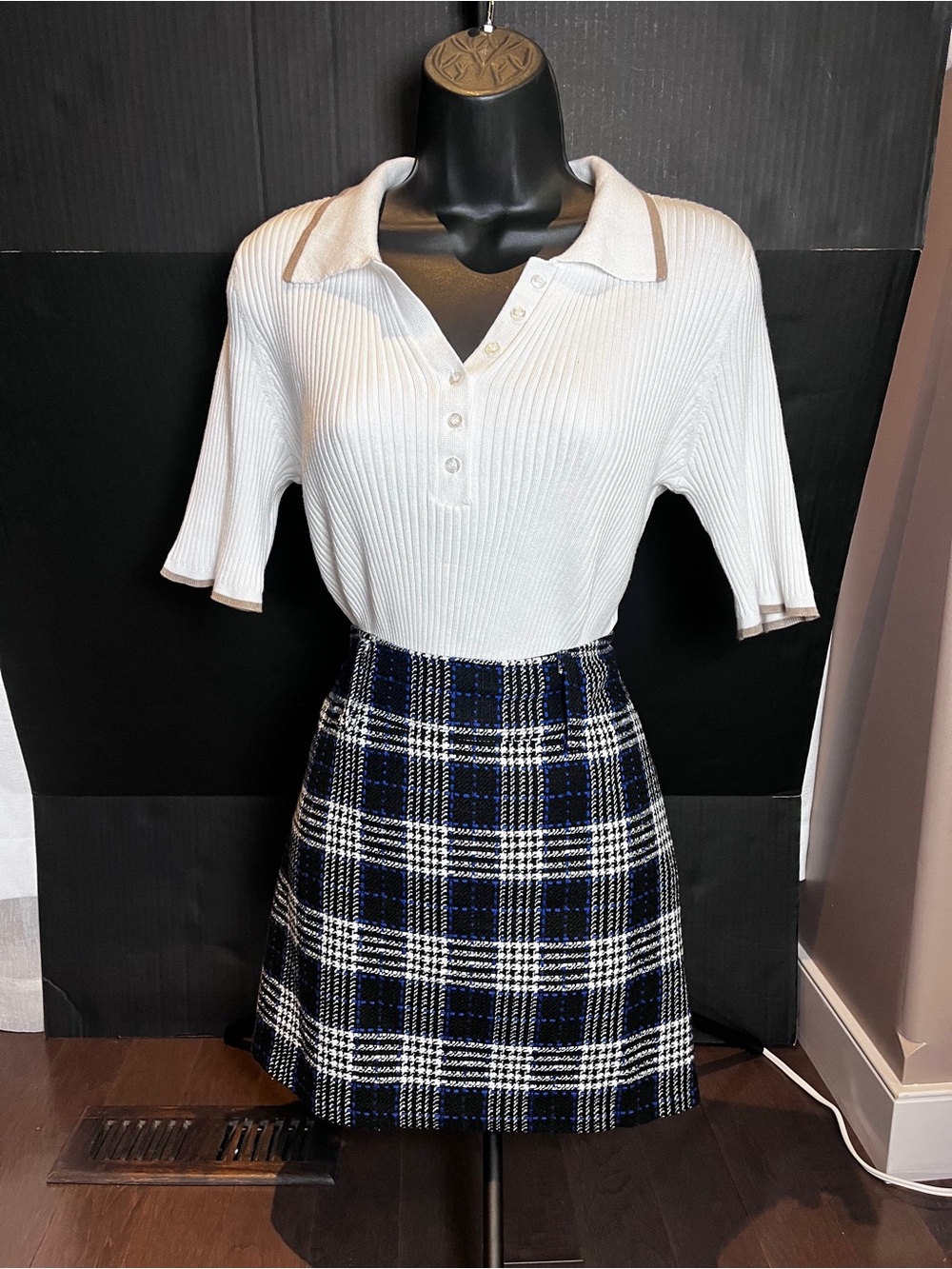 Smart Set Black and WhitePlaid with Royal Blue Mini Skirt